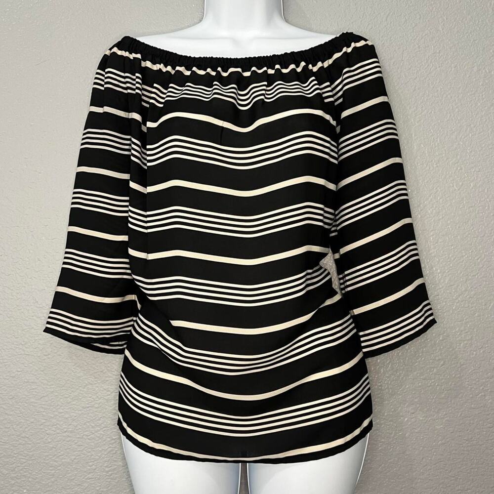 Cynthia Rowley Black and White Striped Off-Shoulder Top
